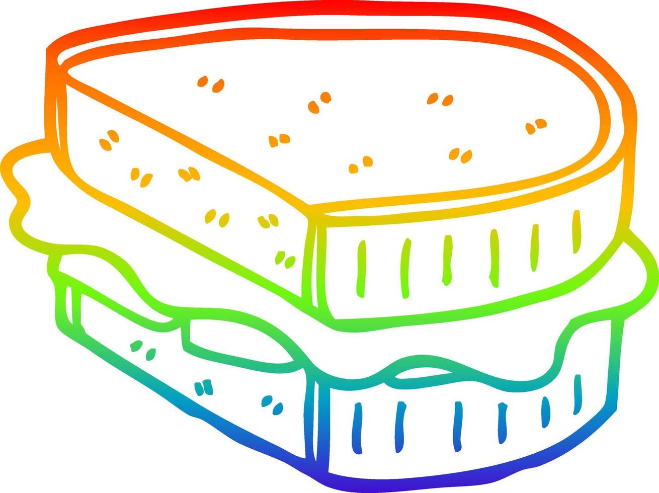 regenbooggradiënt lijntekening cartoon geladen sandwich vector