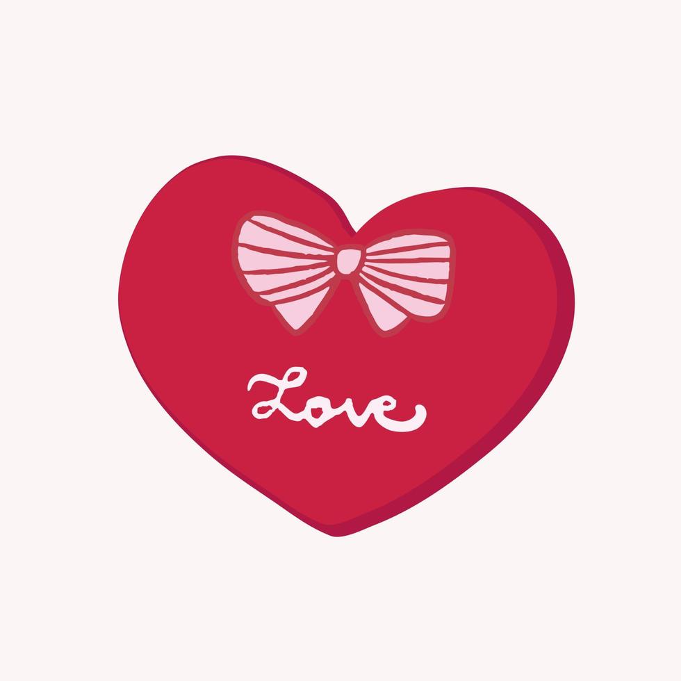 illustratie van handgetekende geïsoleerde hartvormige geschenkdoos met vlinderdas en liefdestekst vector