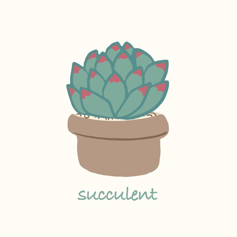 illustratie van hand getrokken geïsoleerde groene succulent in pot vector