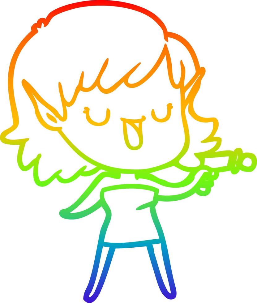 regenbooggradiënt lijntekening cartoon elf meisje vector