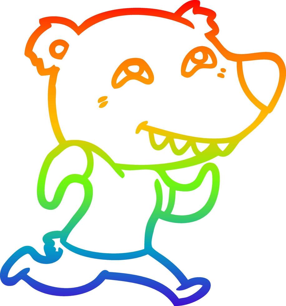 regenbooggradiënt lijntekening cartoon beer loopt vector