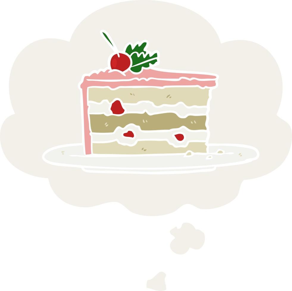 cartoon dessert cake en gedachte bel in retro stijl vector