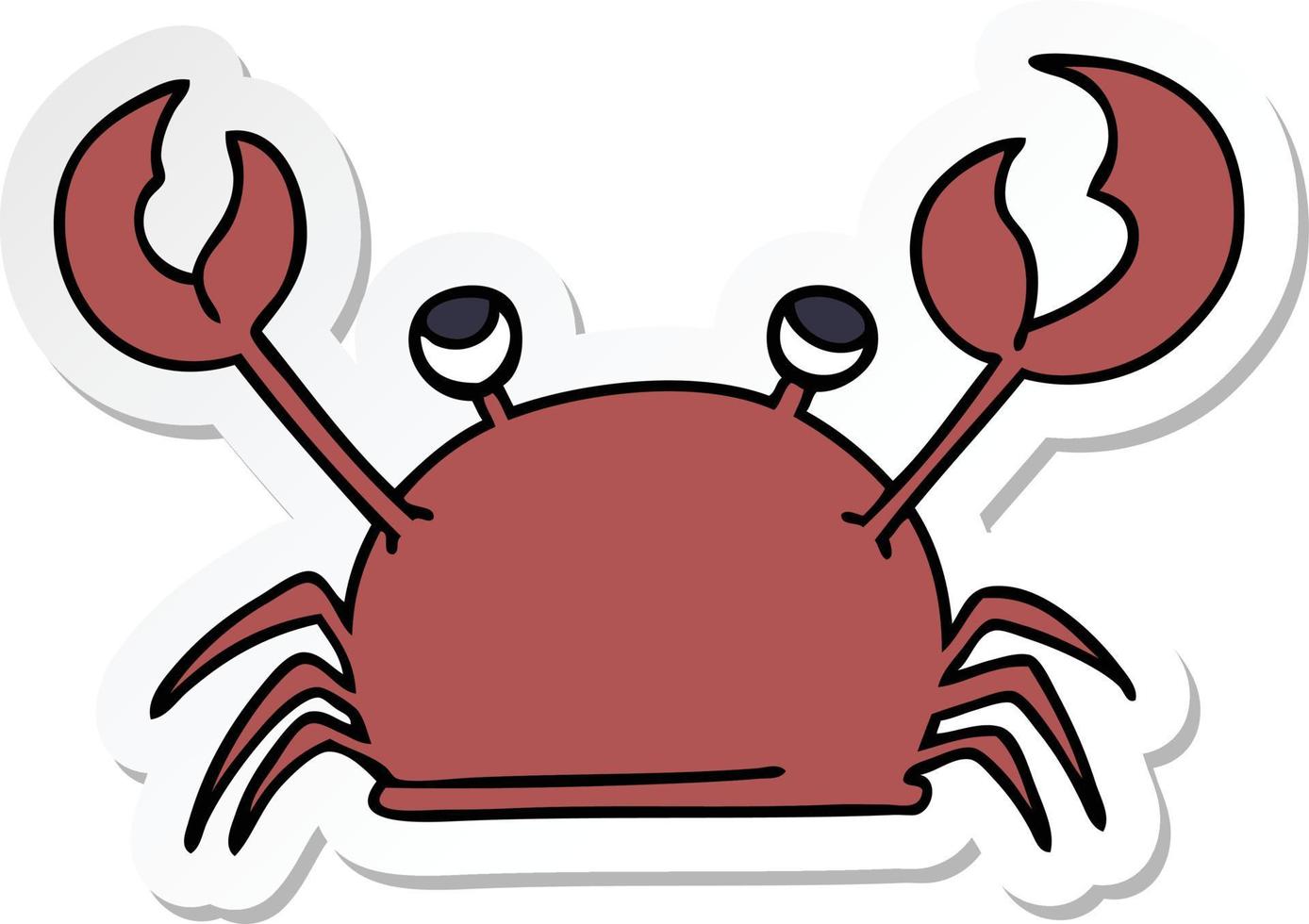 sticker van een eigenzinnige, met de hand getekende cartoon gelukkige krab vector