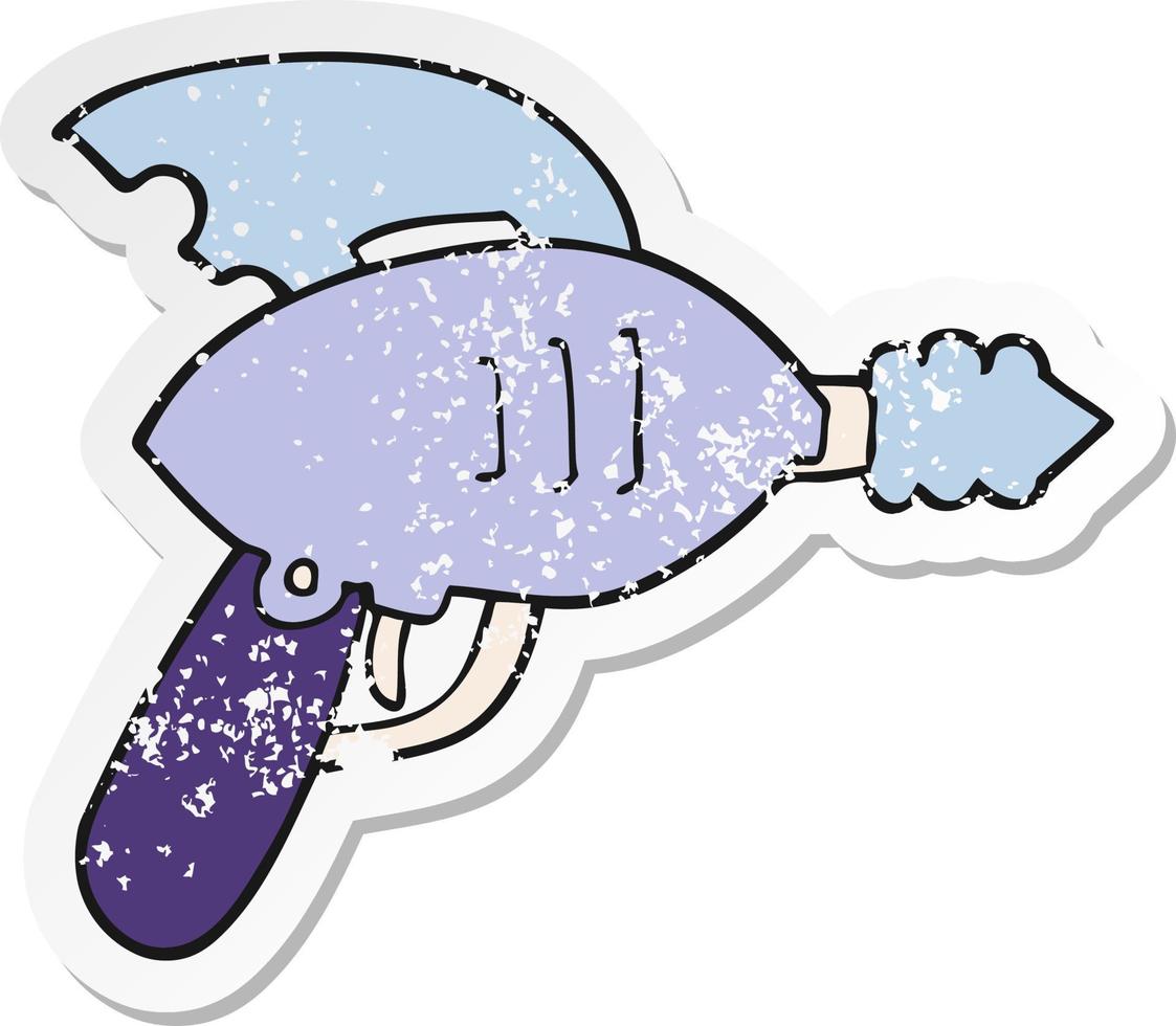 verontruste sticker van een cartoon ray gun vector