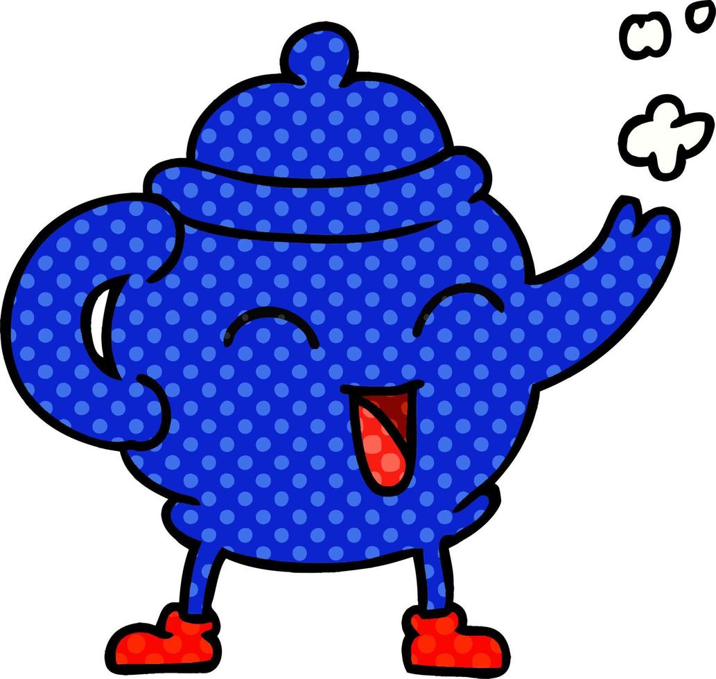 cartoon doodle van een blauwe theepot vector