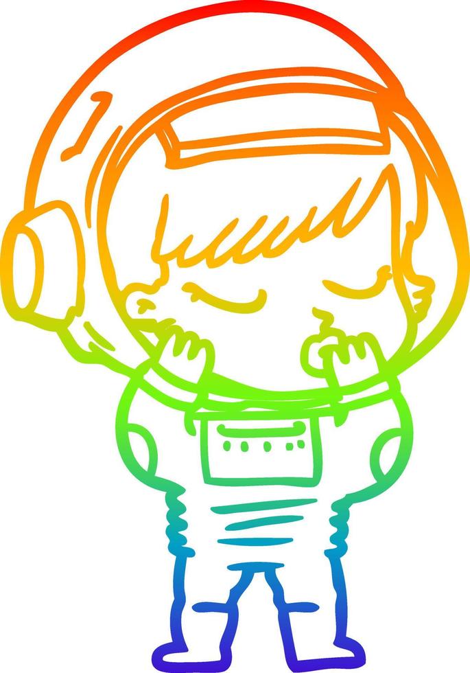 regenbooggradiënt lijntekening cartoon mooie astronaut meisje vector