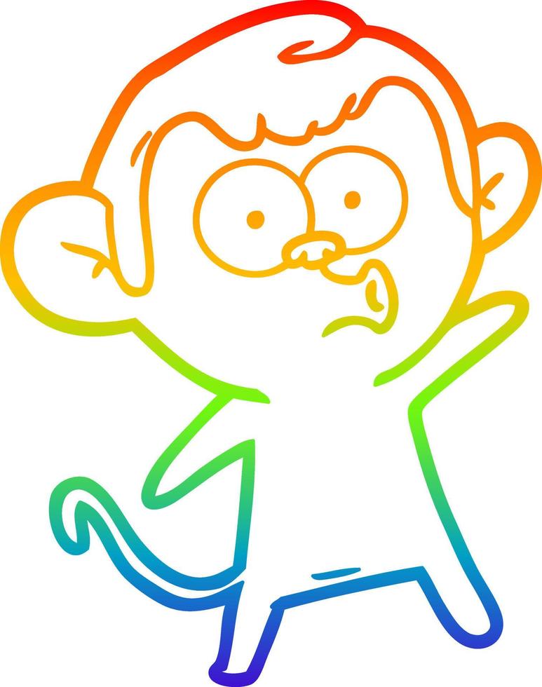 regenbooggradiënt lijntekening cartoon verraste aap vector