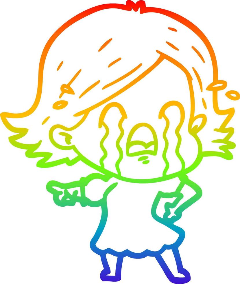 regenbooggradiënt lijntekening cartoon vrouw huilen vector