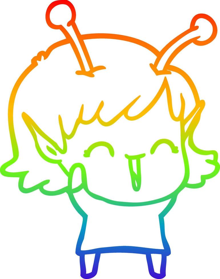 regenbooggradiënt lijntekening cartoon buitenaards meisje lachen vector