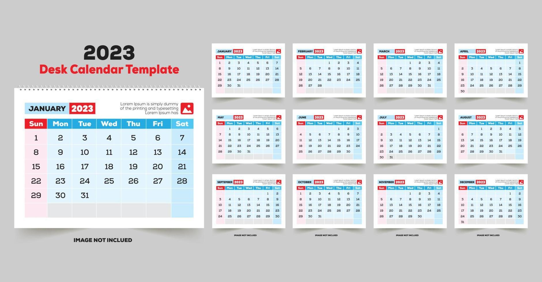 maandelijkse kalendersjabloon voor 2023 jaar. week begint op zondag. bureaukalender in een minimalistische stijl. vector