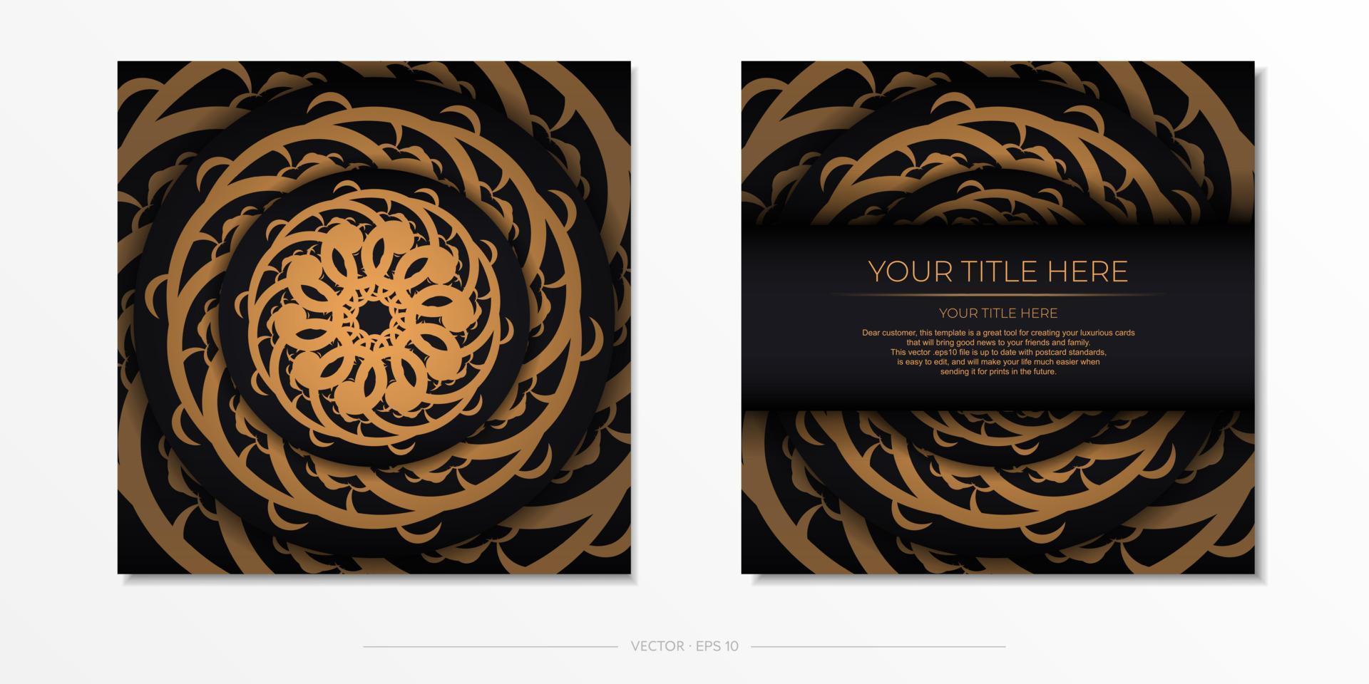 luxe zwarte vierkante ansichtkaartsjabloon met vintage Indiase mandala-ornament. elegante en klassieke vectorelementen klaar om af te drukken en typografie. vector