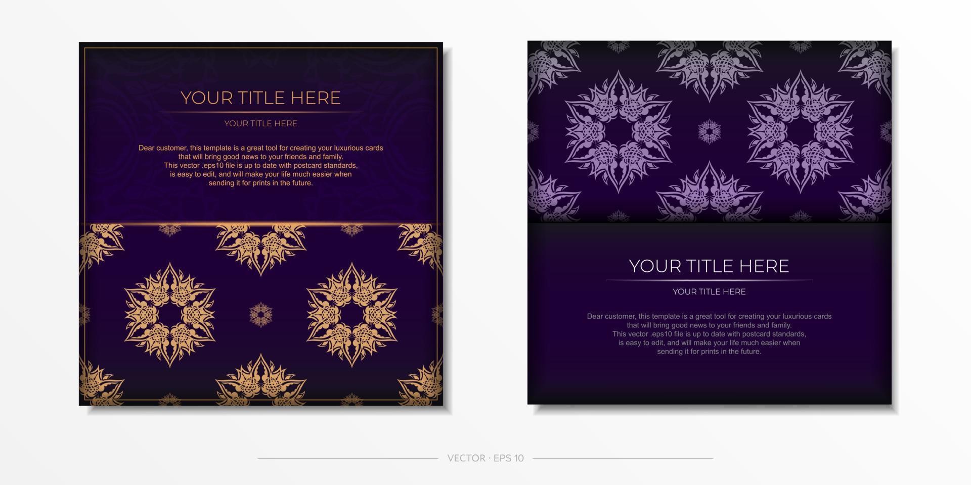 luxe paarse vierkante ansichtkaart sjabloon met vintage abstract ornament. elegante en klassieke vectorelementen klaar om af te drukken en typografie. vector