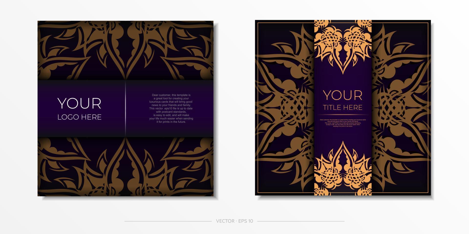luxe paarse vierkante ansichtkaart sjabloon met vintage abstracte mandala sieraad. elegante en klassieke vectorelementen klaar om af te drukken en typografie. vector