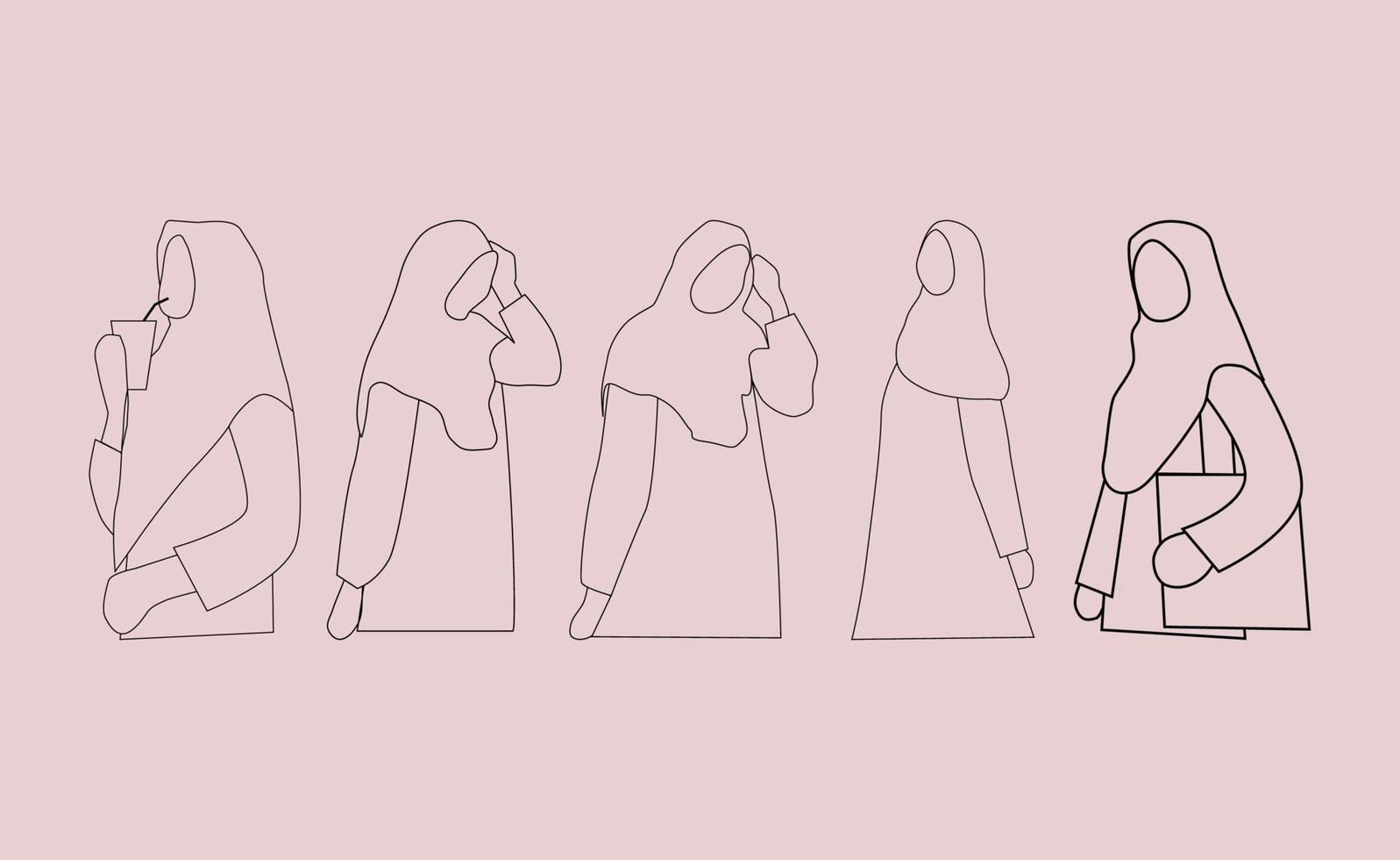 vrouw in hijab lijntekeningen vector