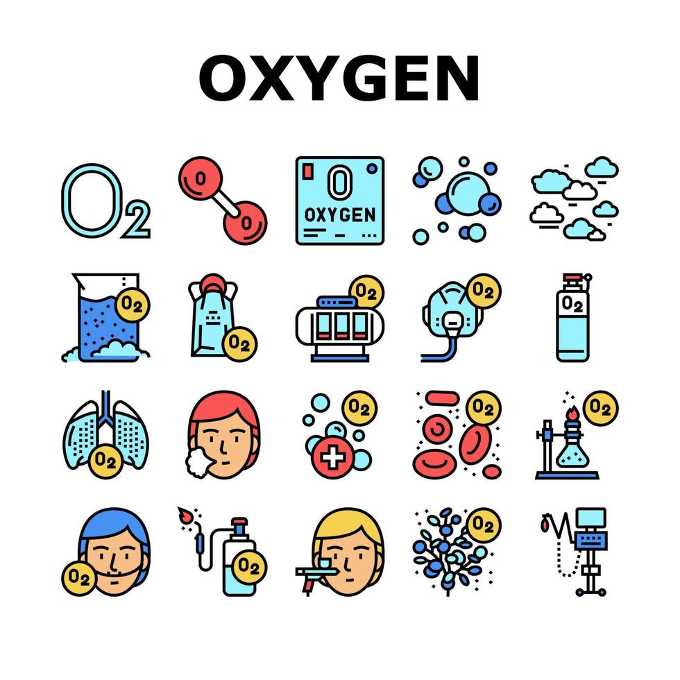 zuurstof o2 chemische collectie iconen set vector