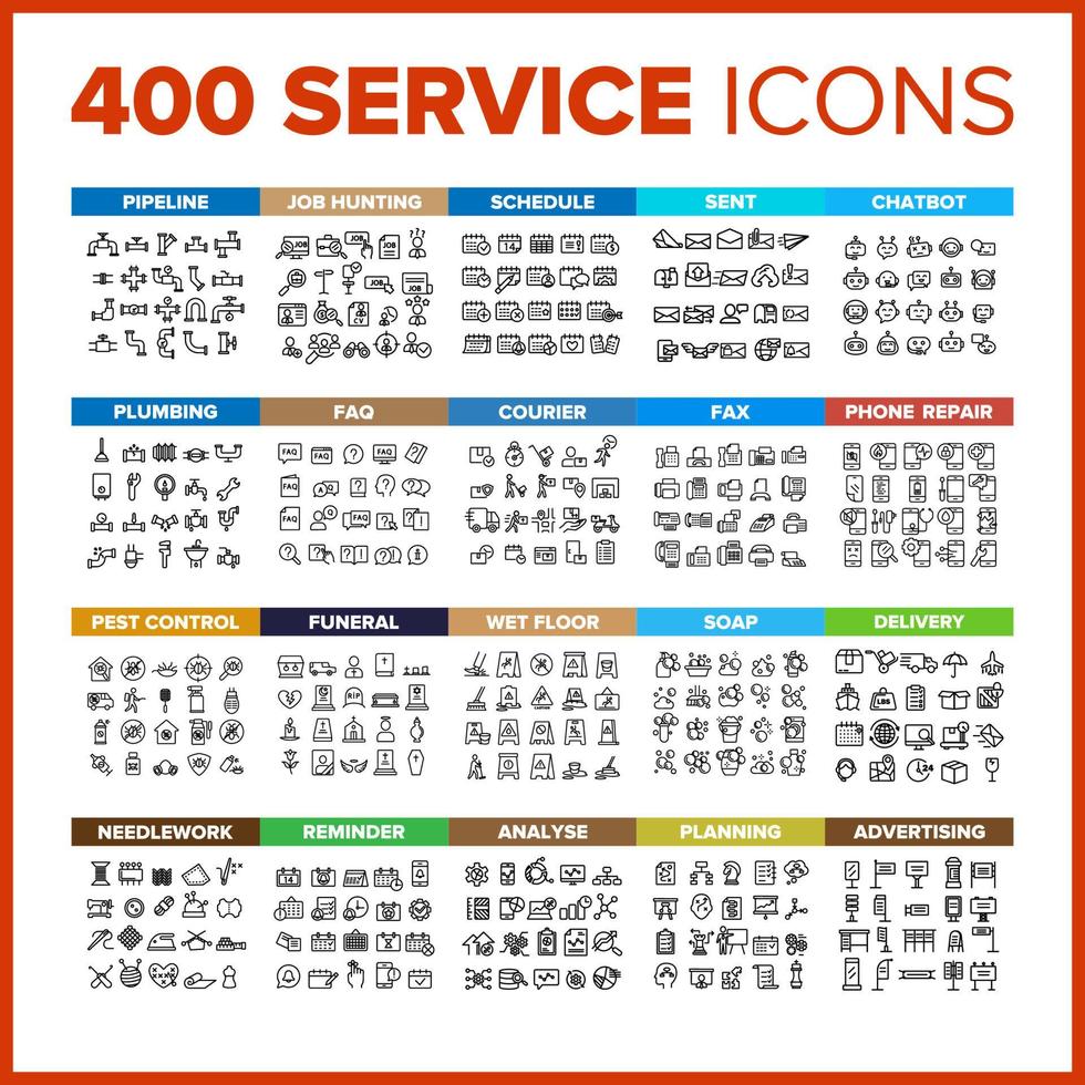 service icoon dunne lijn grote set vector