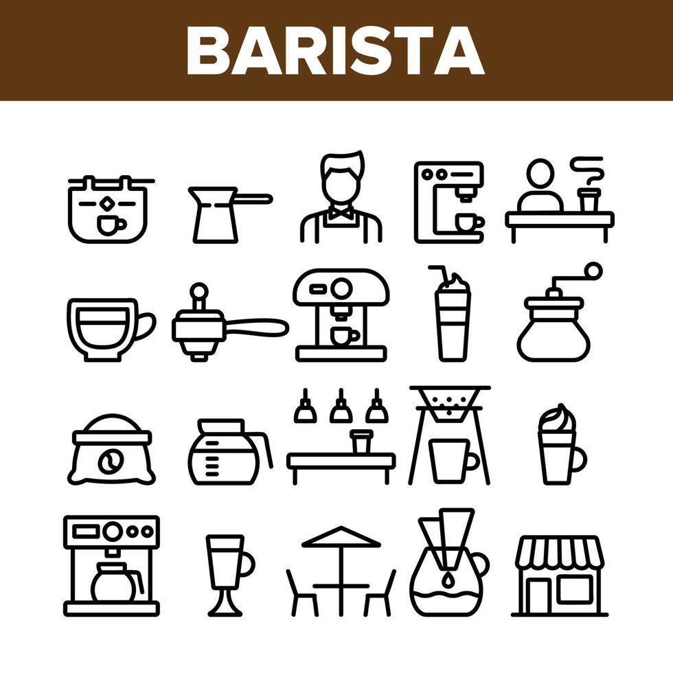 collectie barista apparatuur teken pictogrammen instellen vector