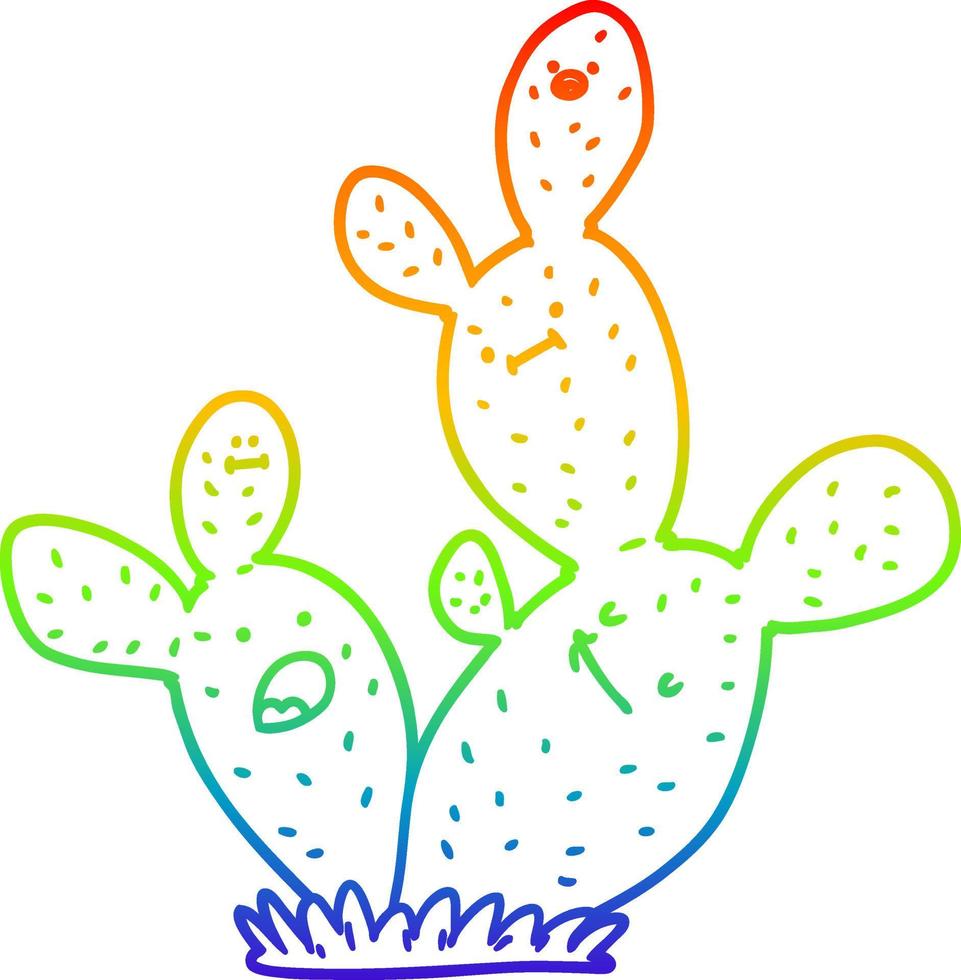 regenbooggradiënt lijntekening cartoon cactus vector