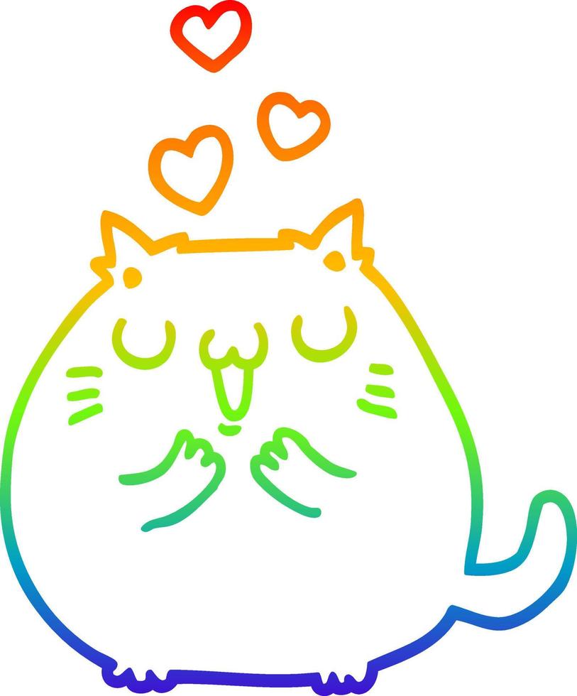 regenbooggradiënt lijntekening schattige cartoon kat verliefd vector