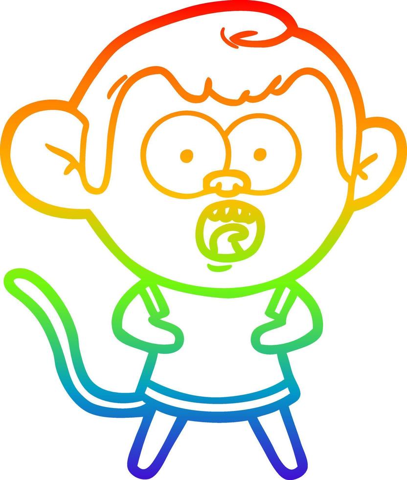 regenbooggradiënt lijntekening cartoon geschokte aap vector