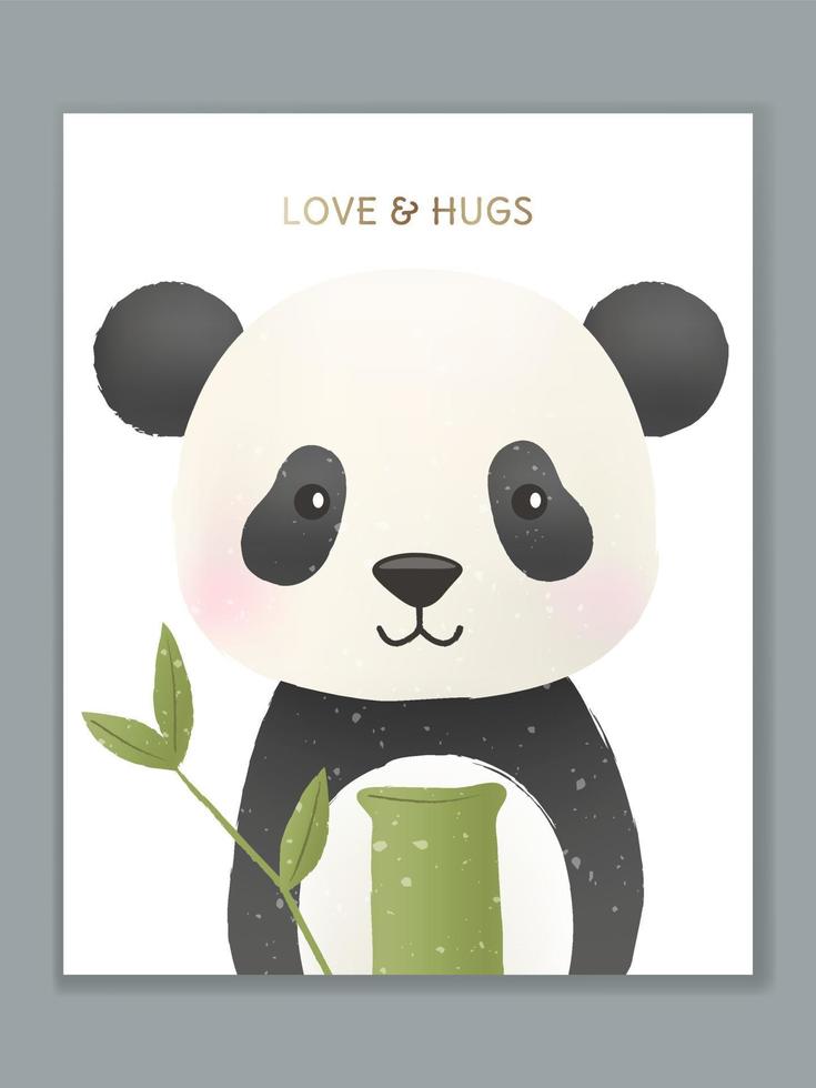 vector luxe cartoon dierlijke illustratie kaart ontwerp voor verjaardagsfeest, welkom, uitnodiging voor evenement of groet. panda met bamboe cadeau.