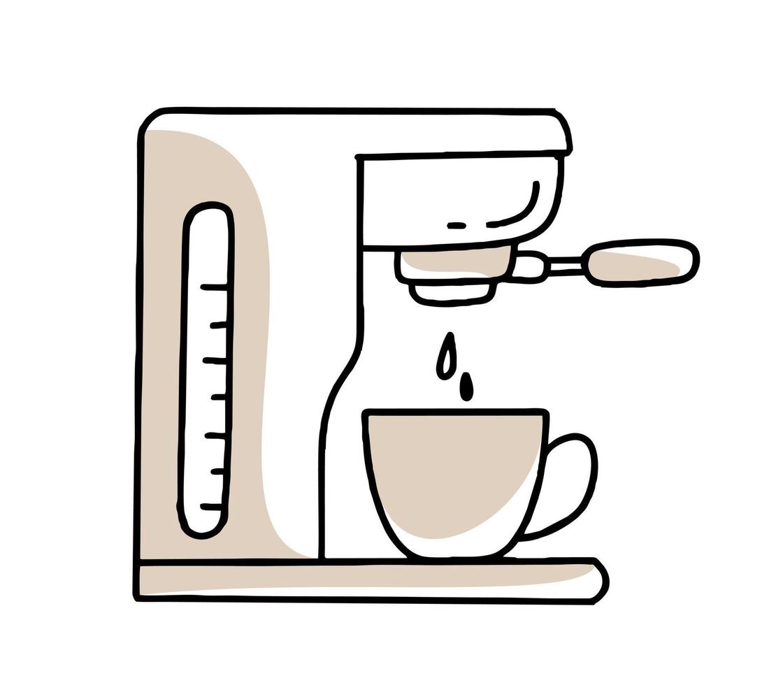 johannesbrood koffiezetapparaat doodle clipart in zwart en beige vector illustratie in de hand getekende stijl