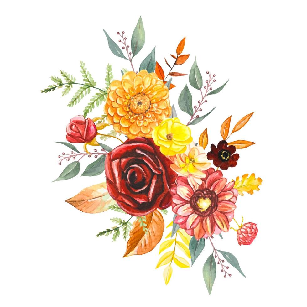 een mooie compositie met herfst bloemen en bladeren, herfst bloemenboeket. vector