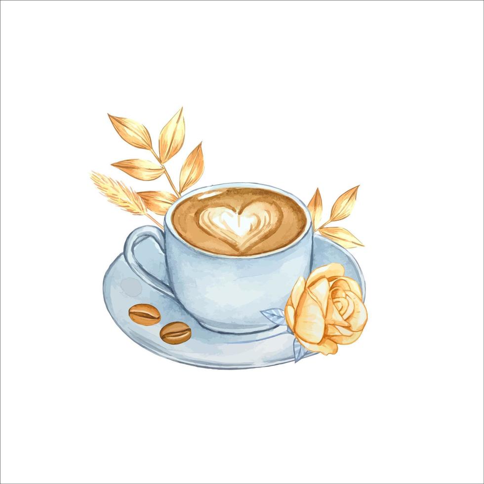 een kopje koffie en koffiebonen. aquarel illustratie vector