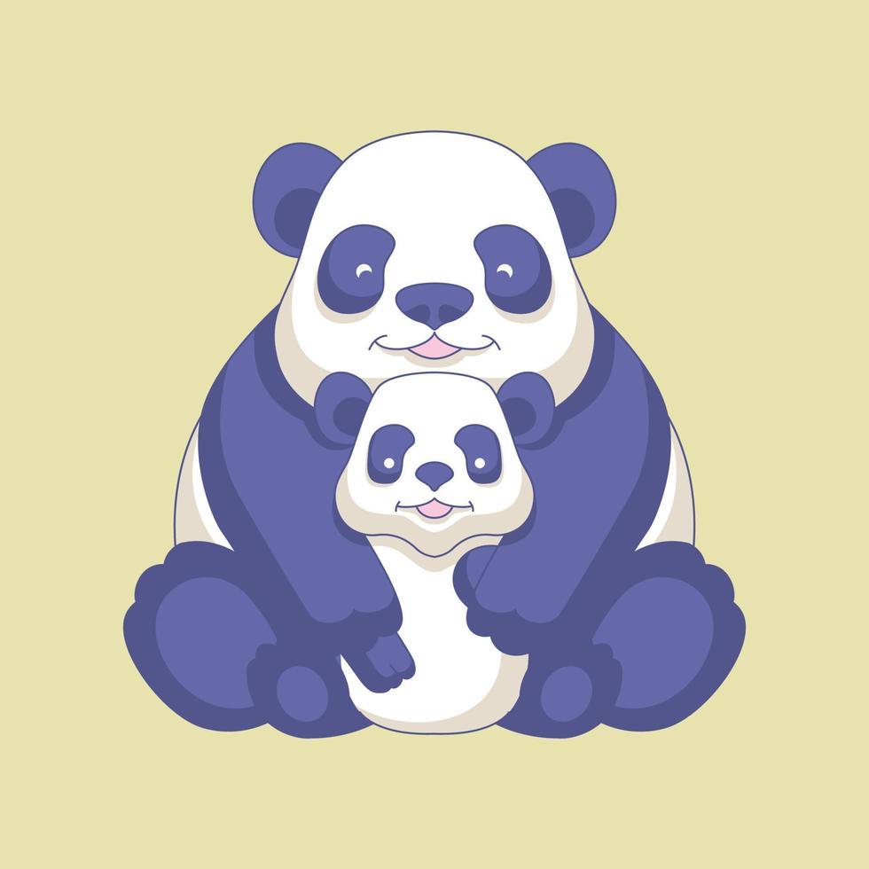 schattige panda die zijn welp knuffelt vector