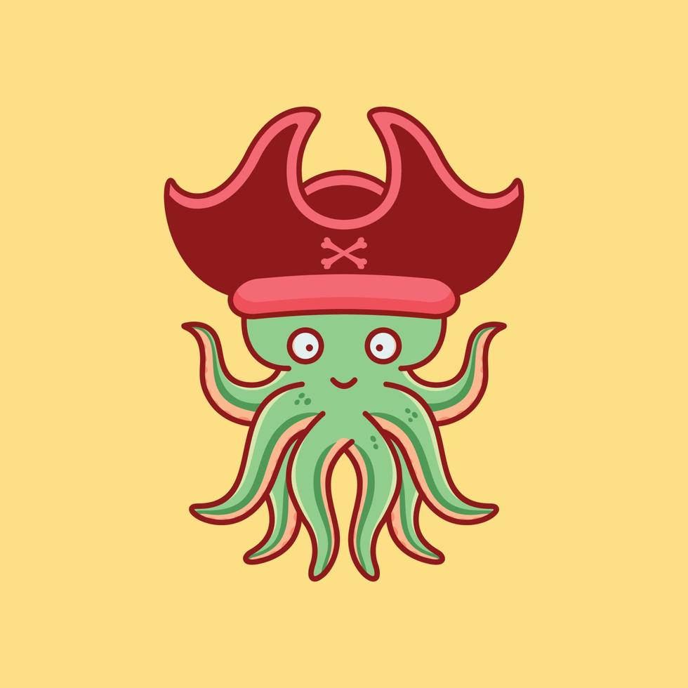 schattige octopus met piratenhoed vectorpictogramillustratie vector