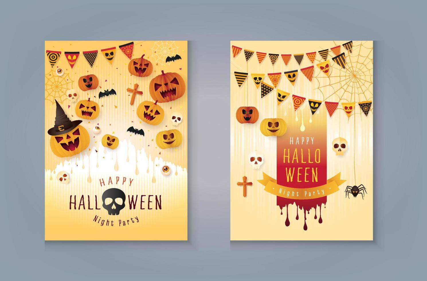 halloween party bunting decoratie, pompoen met bloed. halloween pompoenen met spinneweb en spin vector