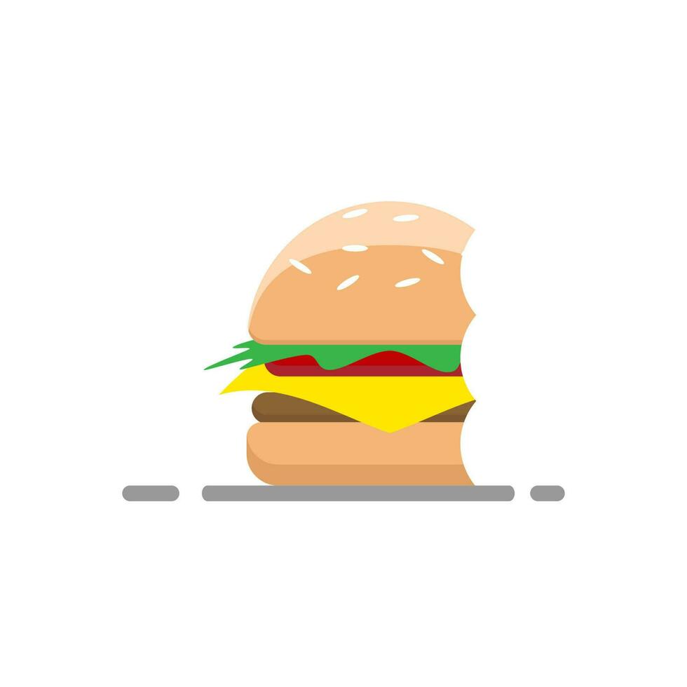 cartoon van hamburger die wordt gebeten. hamburger vectorillustratie vector