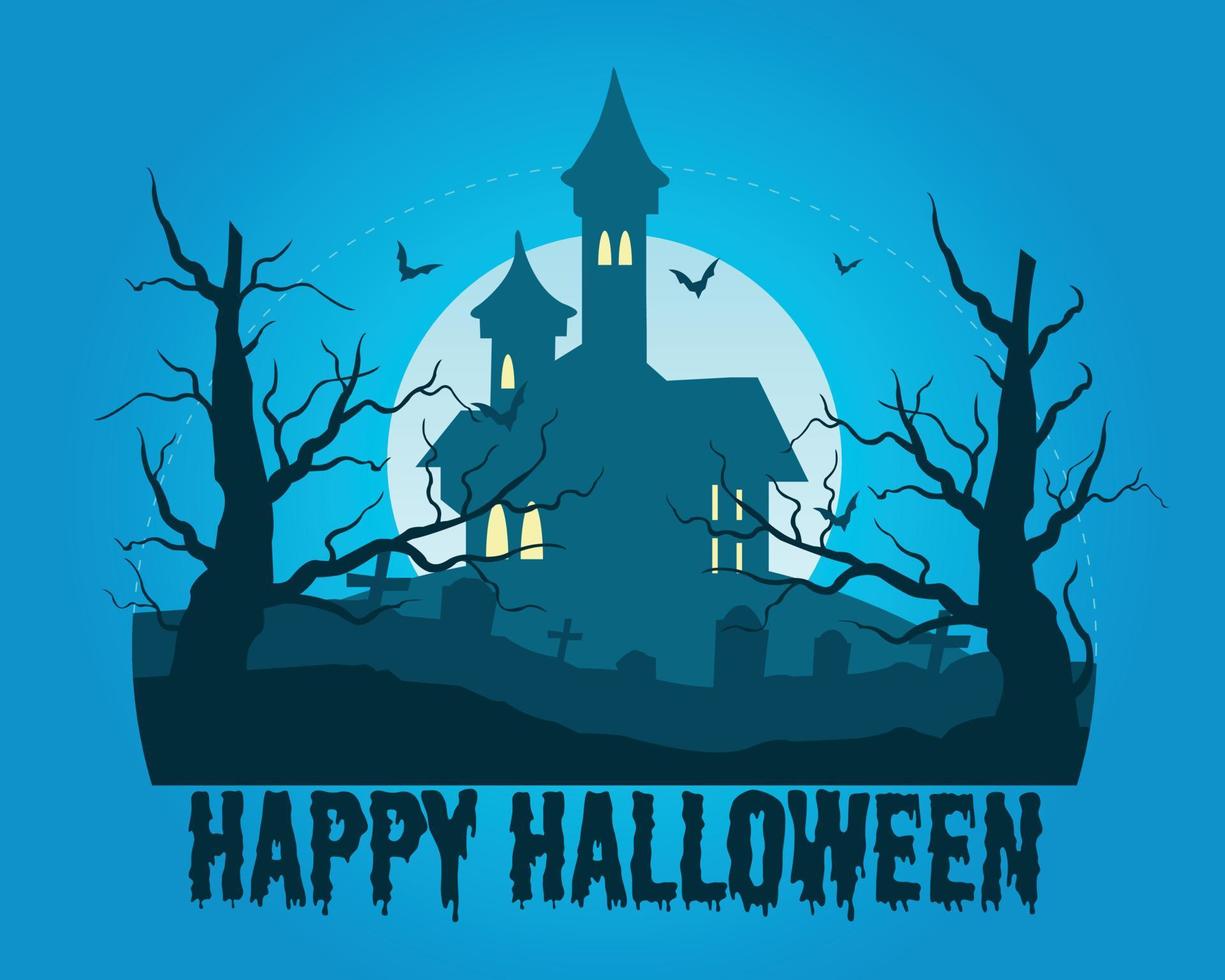 gelukkig halloween met kasteel vlakke afbeelding vector