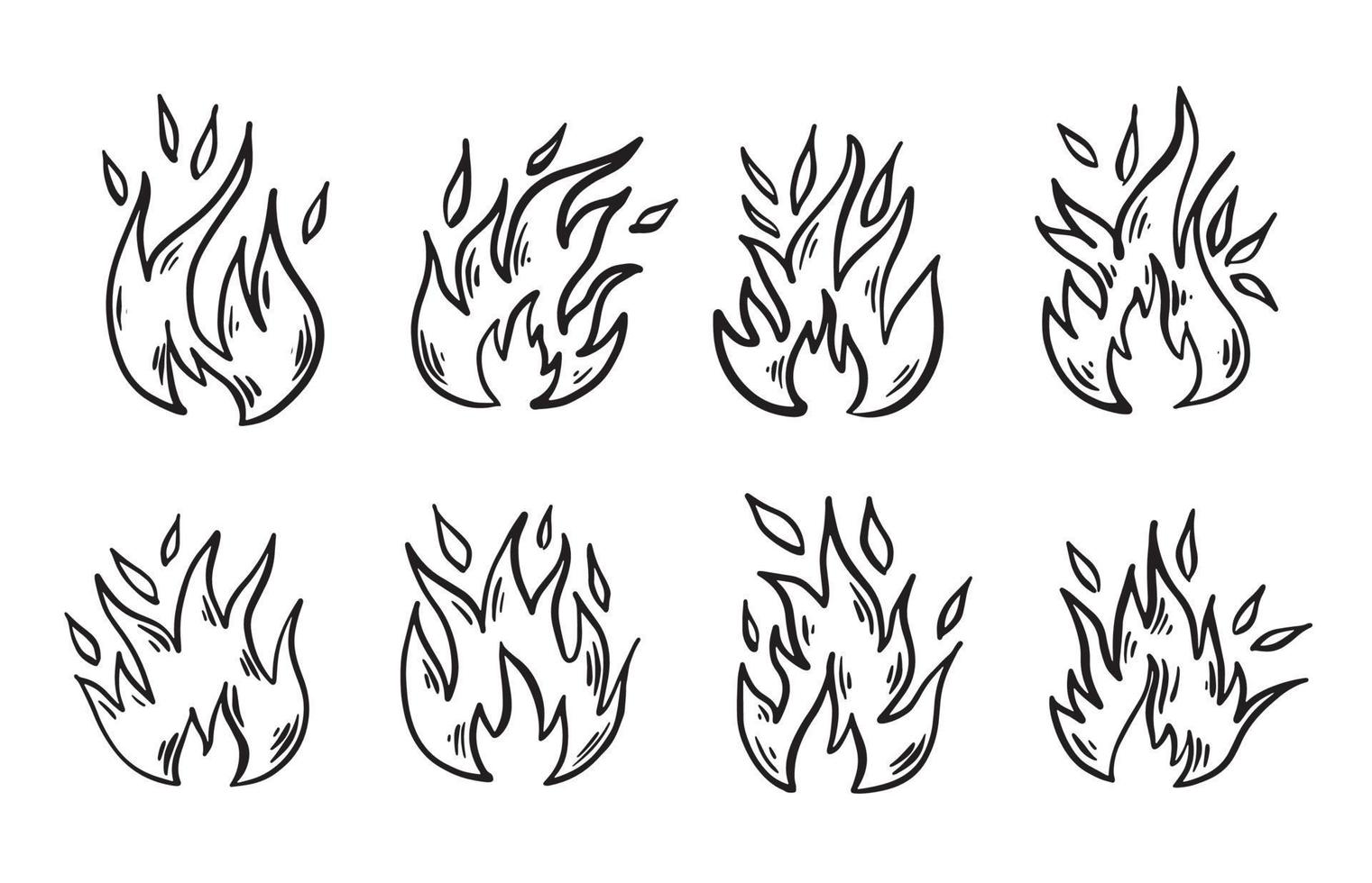 vreugdevuur set, met de hand getekende illustratie, vlam, branden. vector