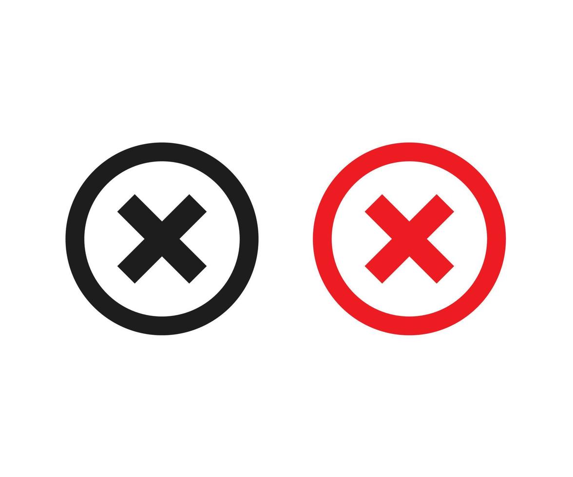x markeer pictogram vinkje en x markeer pictogram voor apps en websites zwart en rood vector