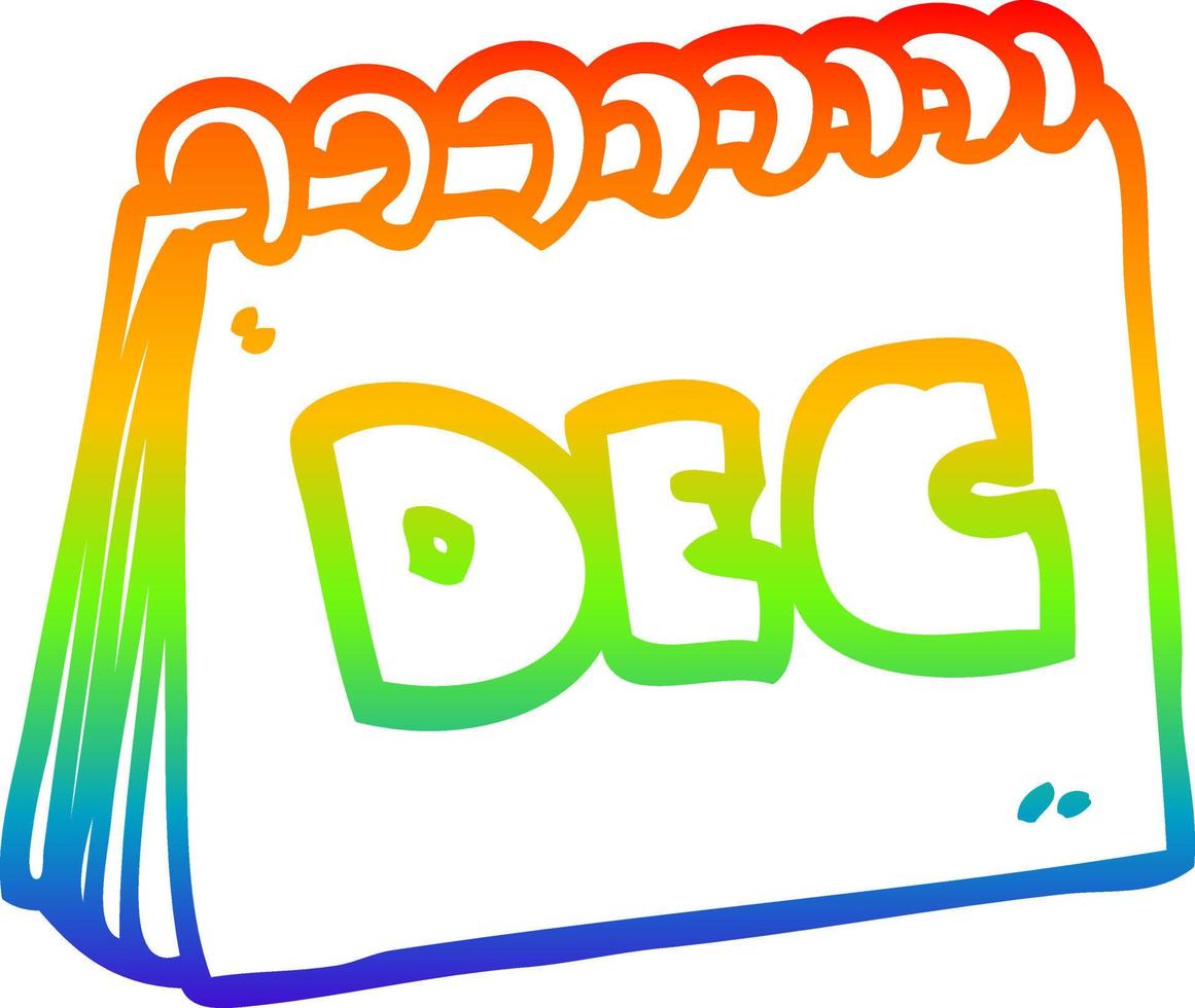 regenbooggradiënt lijntekening cartoon kalender met maand december vector