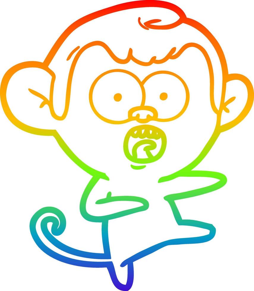 regenbooggradiënt lijntekening cartoon geschokte aap vector