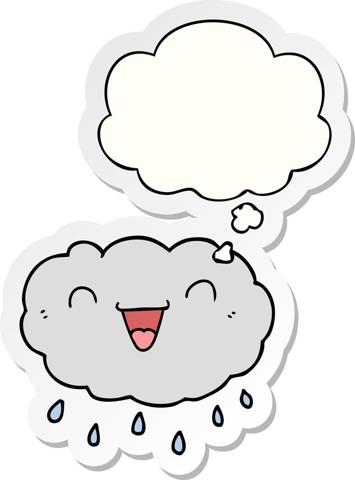 happy cartoon cloud en gedachte bel als een gedrukte sticker vector