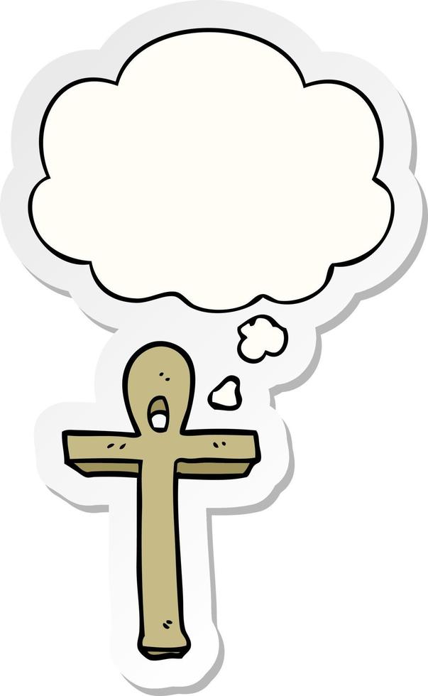 cartoon ankh symbool en gedachte bel als een gedrukte sticker vector