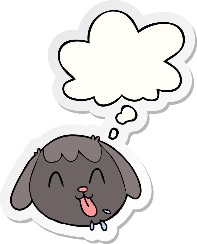 cartoon hond gezicht en gedachte bel als een gedrukte sticker vector