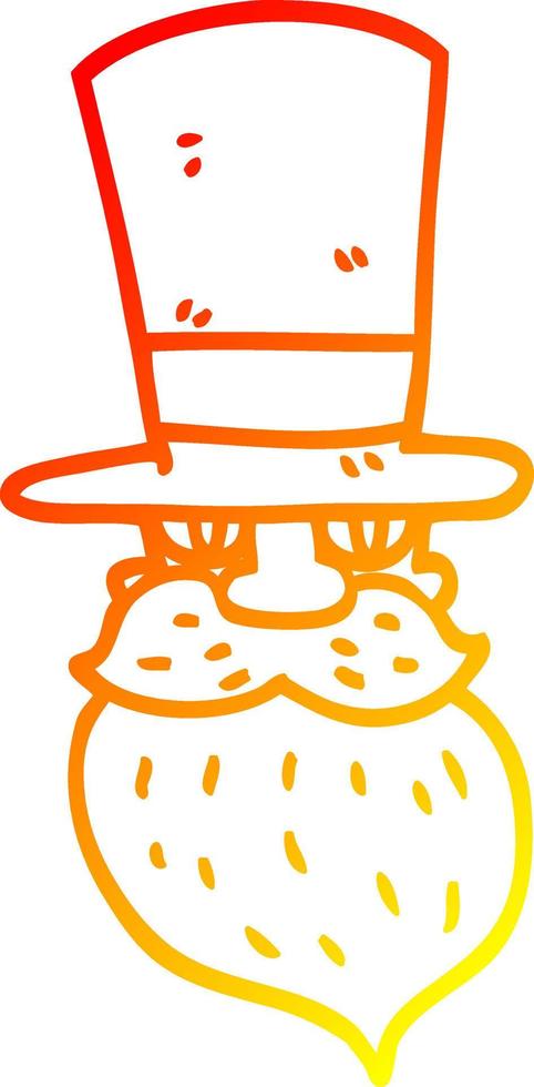 warme gradiënt lijntekening cartoon bebaarde man met hoge hoed vector