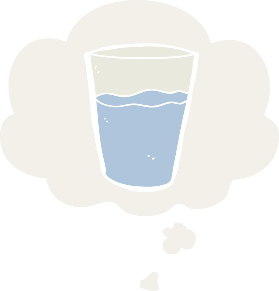 cartoon glas water en gedachte bel in retro stijl vector