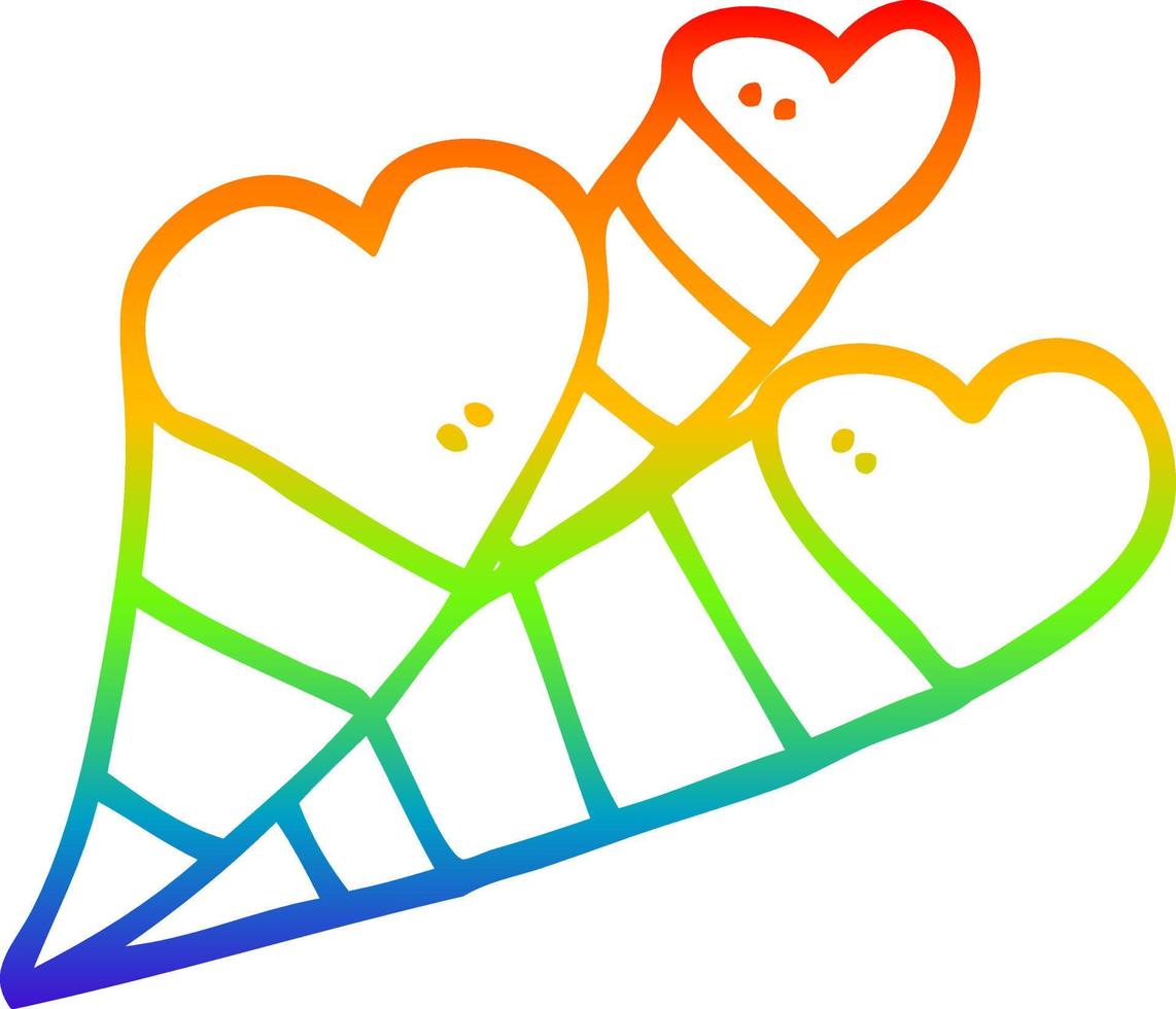 regenbooggradiënt lijntekening cartoon liefdesharten vector