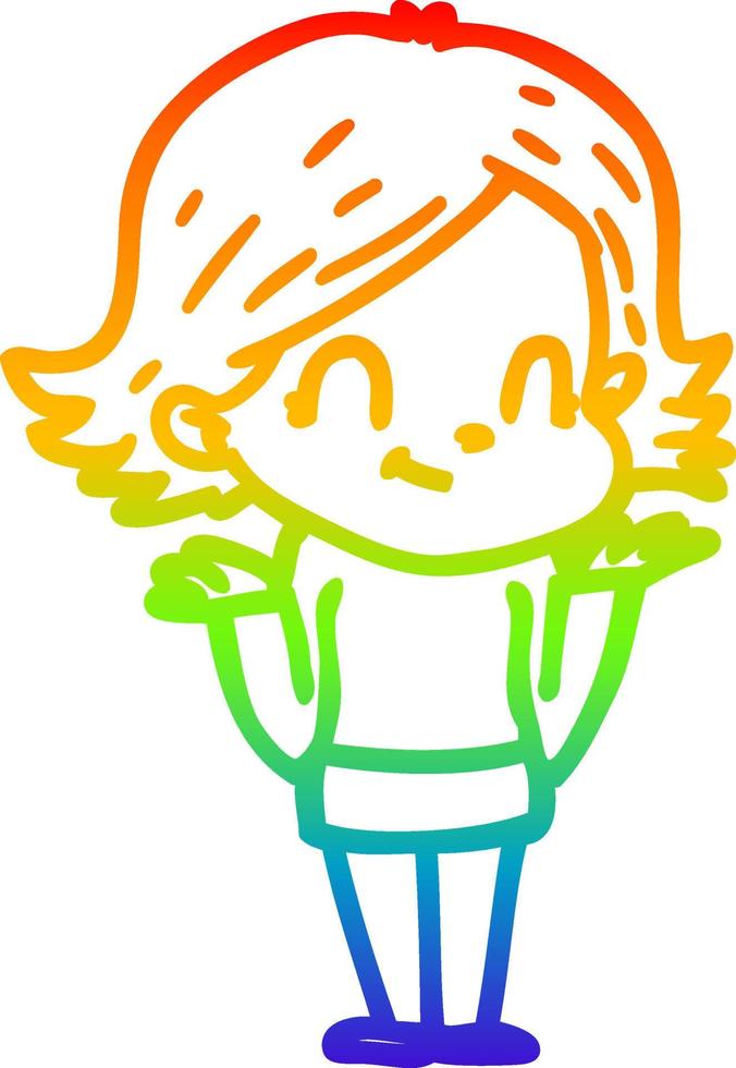 regenbooggradiënt lijntekening cartoon vriendelijk meisje vector