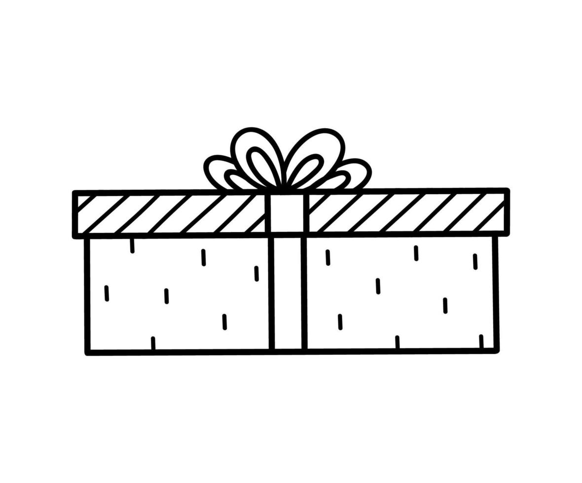 geschenkdoos met feestelijk lint en een strik geïsoleerd op een witte achtergrond. vector handgetekende illustratie in doodle stijl. perfect voor vakantie- en kerstontwerpen, kaarten, decoraties, logo.