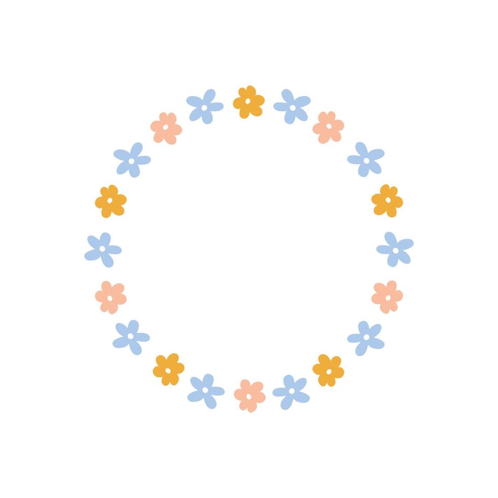 bloemen krans met schattige kleine madeliefjes geïsoleerd op een witte achtergrond. rond frame met bloemen. vector handgetekende illustratie. perfect voor kaarten, uitnodigingen, decoraties, logo, verschillende ontwerpen.