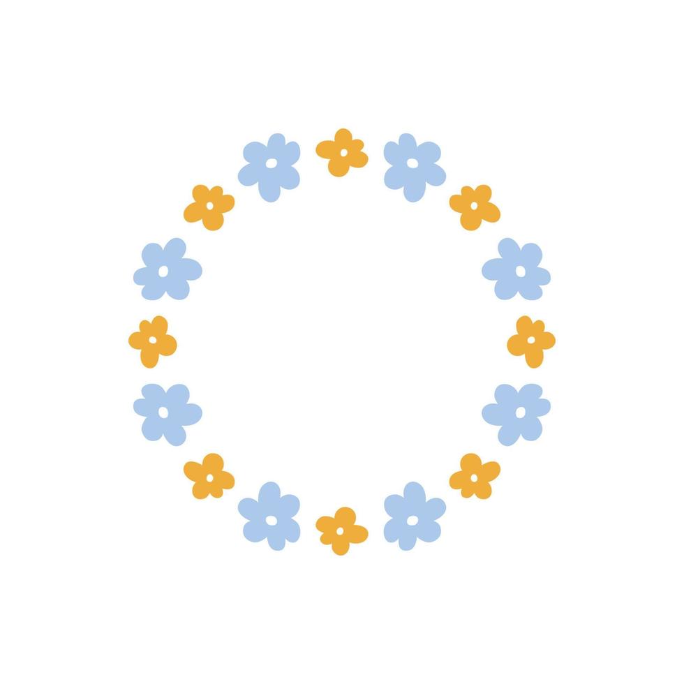 bloemen krans met schattige kleine madeliefjes geïsoleerd op een witte achtergrond. rond frame met bloemen. vector handgetekende illustratie. perfect voor kaarten, uitnodigingen, decoraties, logo, verschillende ontwerpen.