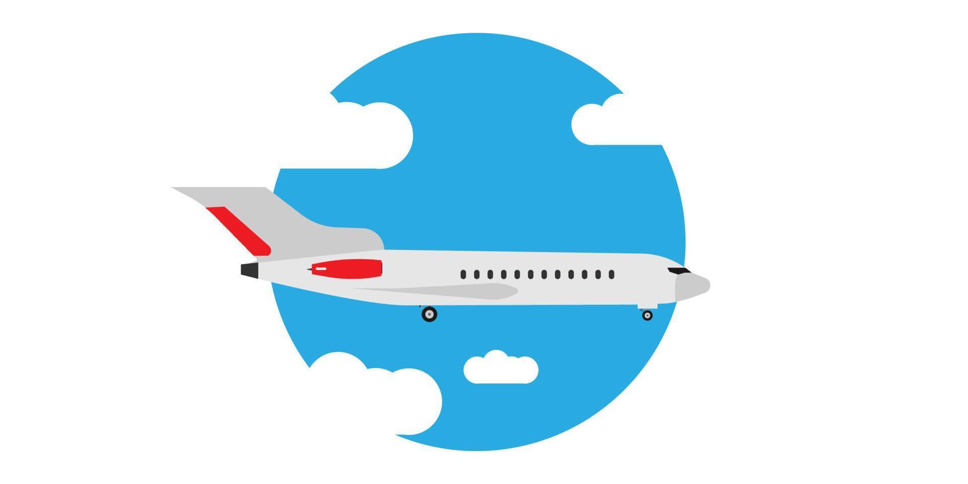 vliegtuig vliegen in wolk hemel illustratie banner concept. reizen toerisme jet richting vakantie flat. cartoon commerciële personenauto vector