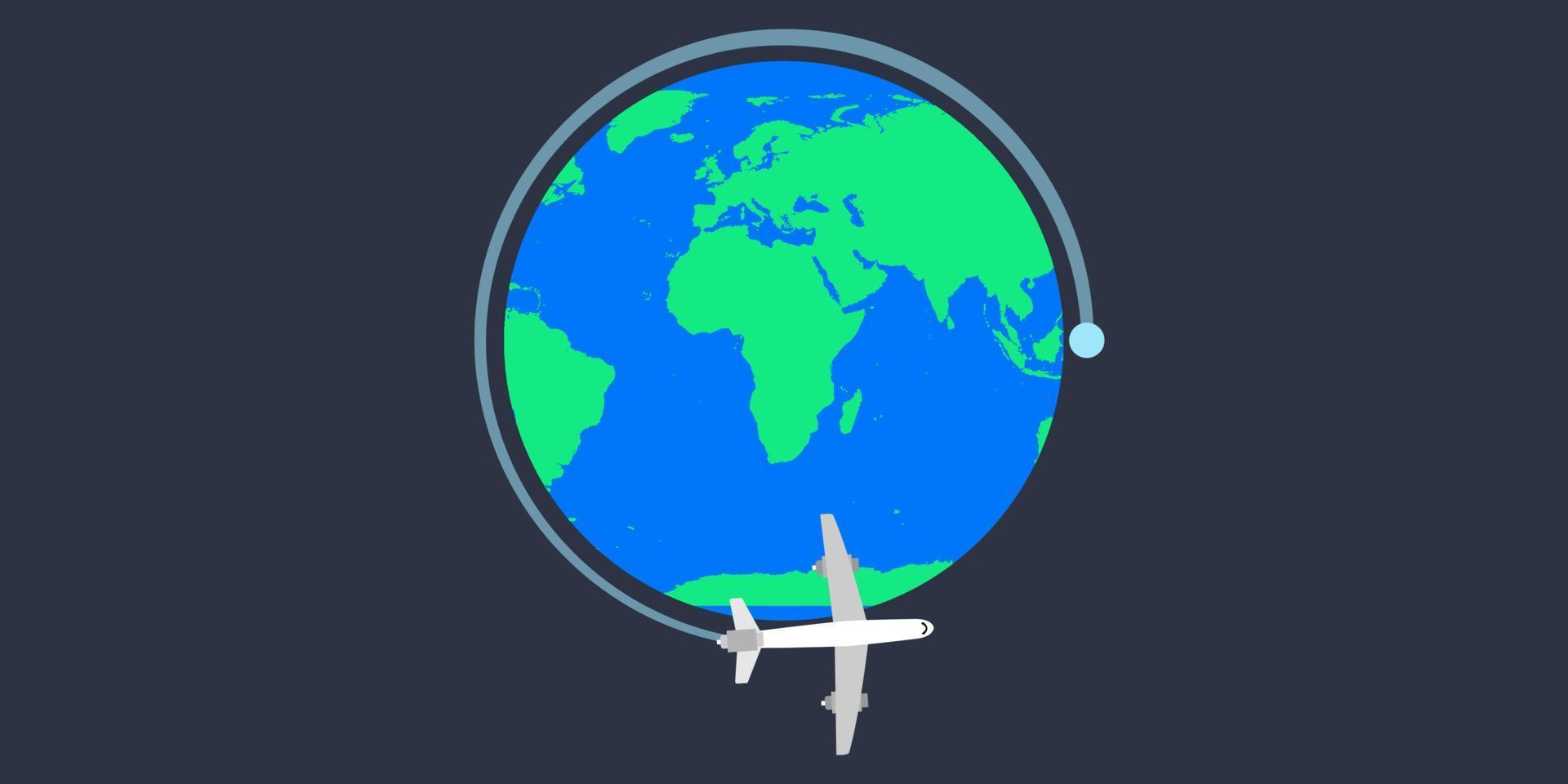 wereld aarde reisvliegtuig vectorillustratie. globe kaart vlucht reis toerisme. rond tour avontuur internationale cruise wereldwijd vector