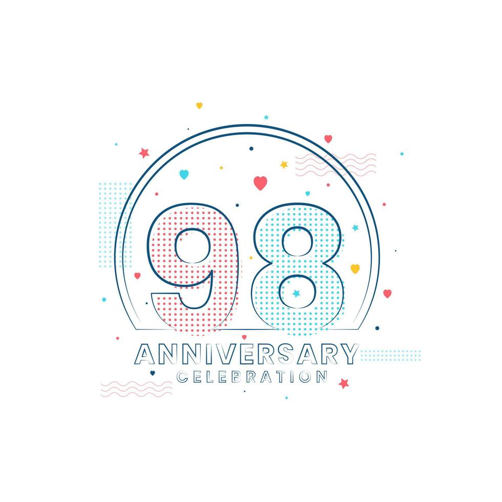 98 jaar jubileumfeest, modern 98 jubileumontwerp vector